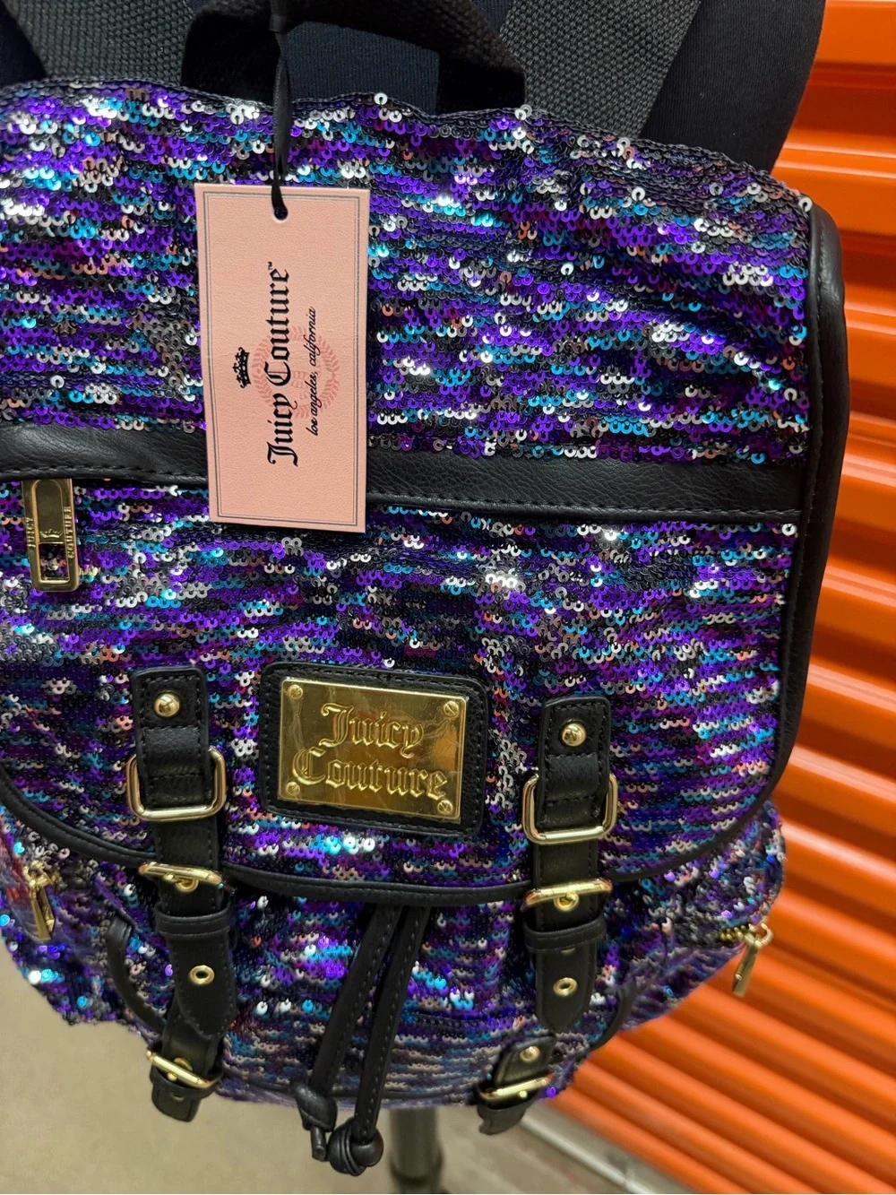 NWT Juicy Couture Purple Sequin Backpack with Black Trim and Gold Hardware